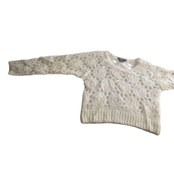 Cream Dainty Mandala Knit Mohair Textured Scoopneck Sweater L - Picture 11 of 13